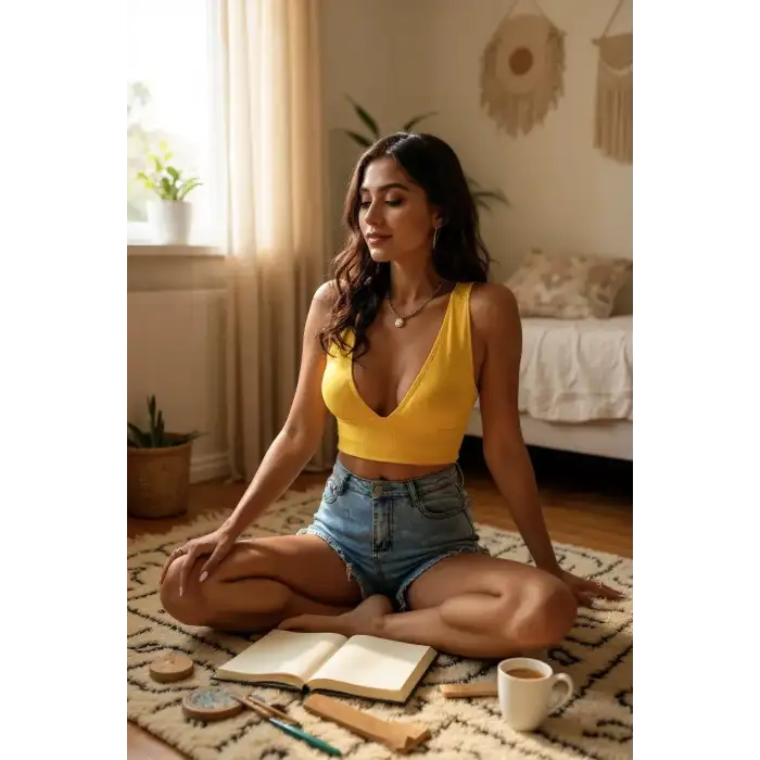 Kadın Sarı Çapraz Sırt Detaylı Şık Crop Top Büstiyer – Modern ve Şık Tasarım