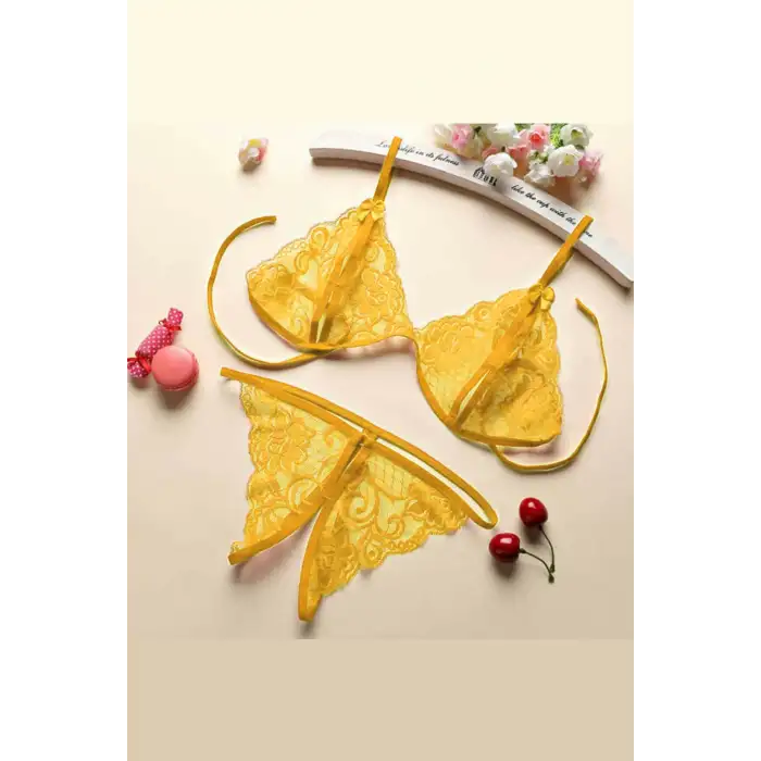 Kadın Sarı Dantelli Sütyen Külot Takımı – Modern, Konforlu ve Günlük Kombinlere Uygun