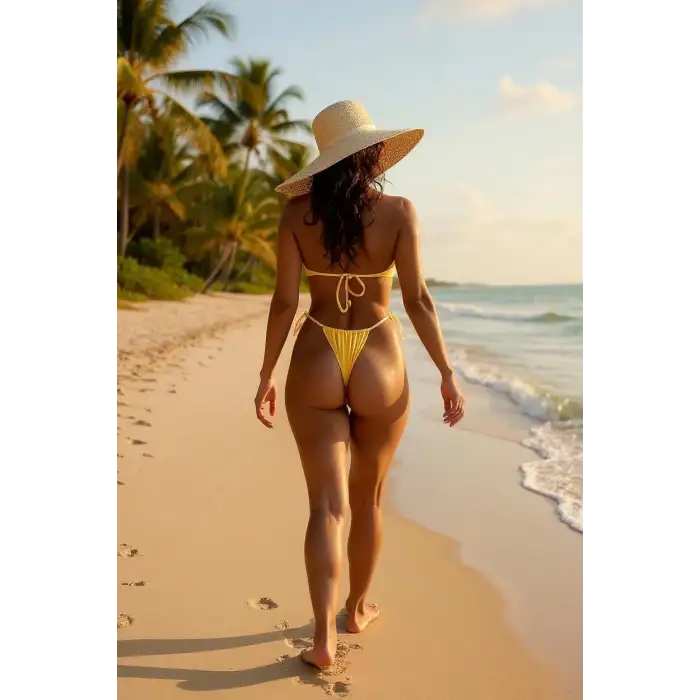 Kadın Sarı Yandan Bağlamalı Tangalı Üçgen Bikini Mayo Takımı – Modern, Konforlu ve Günlük Kombinlere Uygun