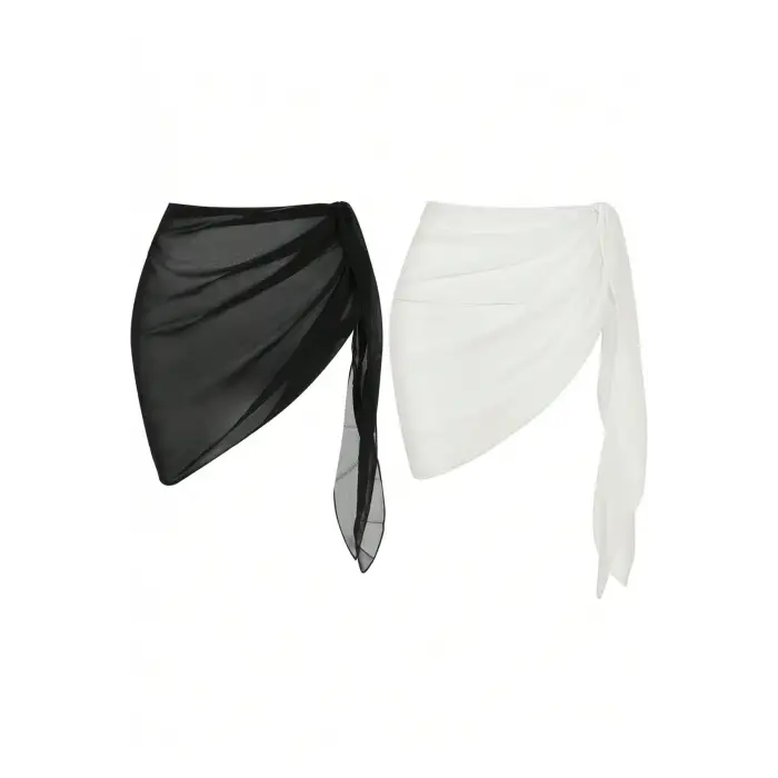 Kadın Siyah Beyaz Transparan Belden Bağlamalı Pareo 2li – Modern ve Şık Tasarım