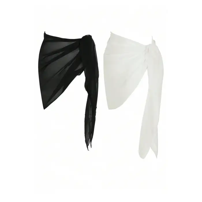 Kadın Siyah Beyaz Transparan Belden Bağlamalı Pareo 2li – Modern ve Şık Tasarım