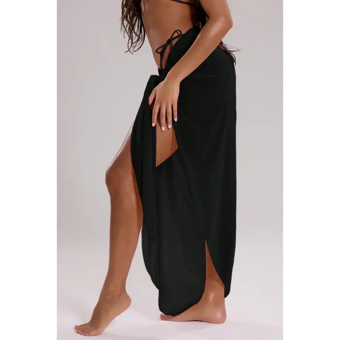 Kadın Siyah Bodrum Stili Bağlama Detaylı 150x75 Pareo – Modern ve Şık Tasarım