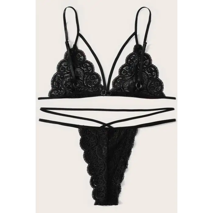 Kadın Siyah Dantel Sütyen Külot Takımı – Modern, Konforlu ve Günlük Kombinlere Uygun