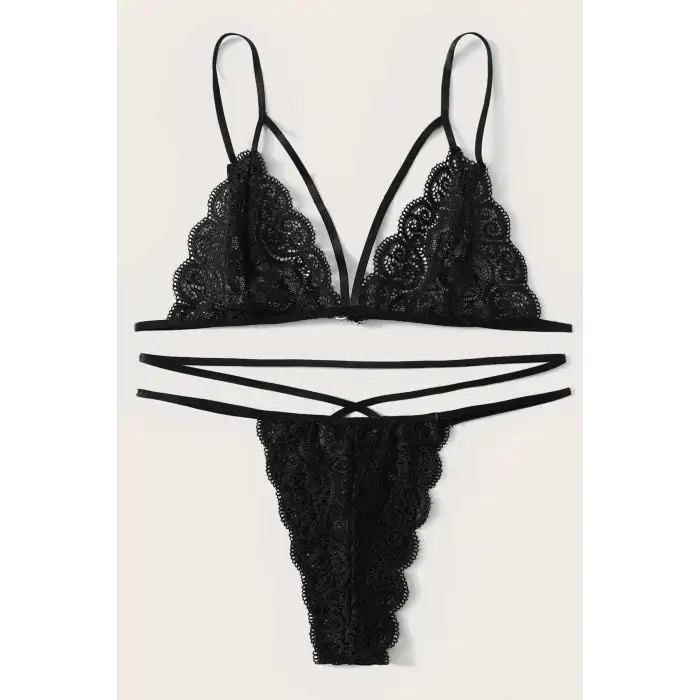Kadın Siyah Dantel Sütyen Külot Takımı – Modern, Konforlu ve Günlük Kombinlere Uygun