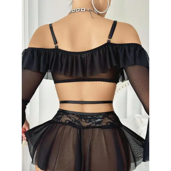 Kadın Siyah Etek Bustiyer Sexy Gecelik Takım 2157