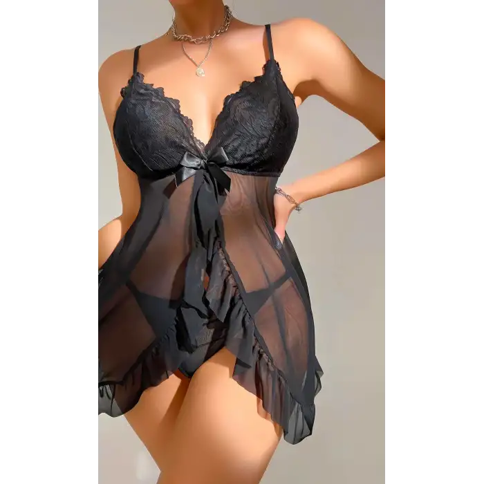 Kadın Siyah Fantezi Gecelik Tül Dantel detaylı fantezi gecelik 2117