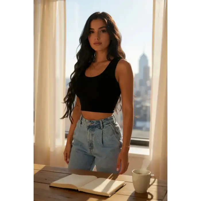 Kadın Siyah Kare Yaka Crop Top Bluz – Şık, Rahat ve Kolay Kombinlenebilir