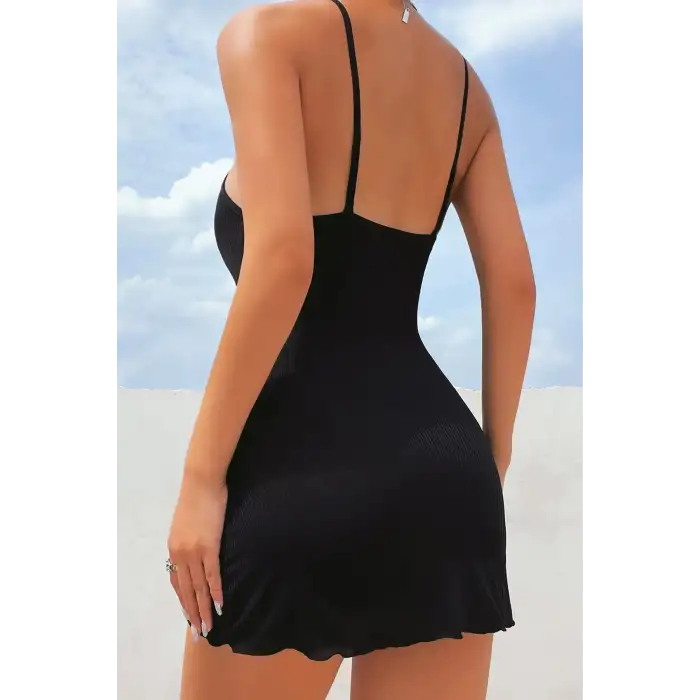 Kadın Siyah Kaşkorse Ince Askılı Şık Gecelik – Modern ve Şık Tasarım