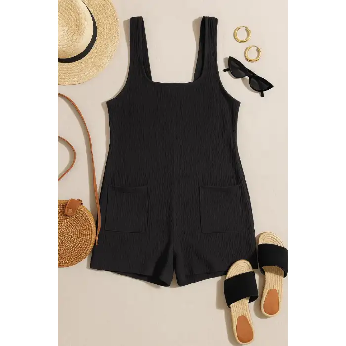 Kadın Siyah Mini Cepli Tulum Plaj Elbisesi – Şık, Rahat ve 4 Mevsim Kullanıma Uygun