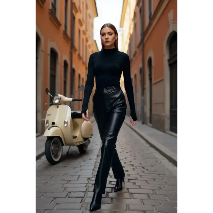 Kadın Siyah Parmak Detaylı Esnek Uzun Kollu Body