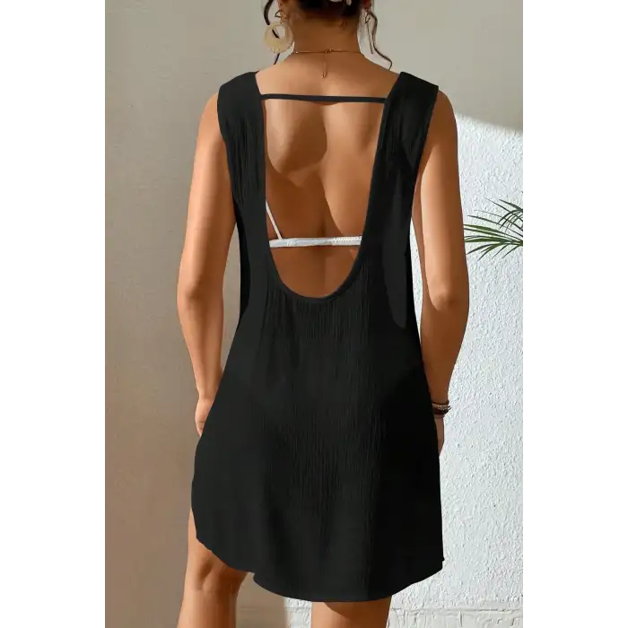 Kadın Siyah Sırt Detaylı Yırtmaçlı Plaj Elbisesi Pareo – Şık, Rahat ve 4 Mevsim Kullanıma Uygun