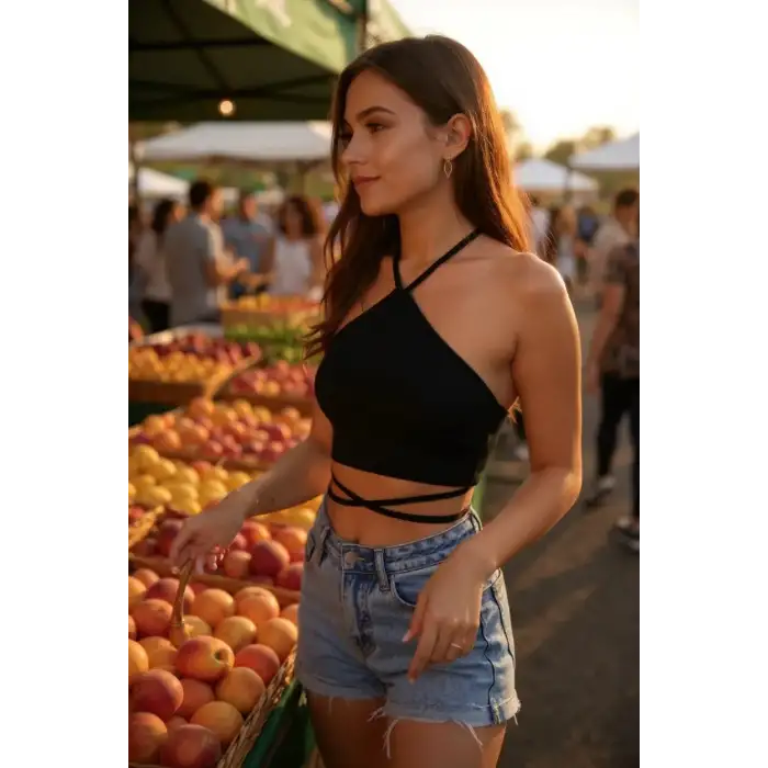 Kadın Siyah Sırtı Açık Boyundan Çapraz Bağlamalı Crop Top Bluz – Şık, Rahat ve Kolay Kombinlenebilir