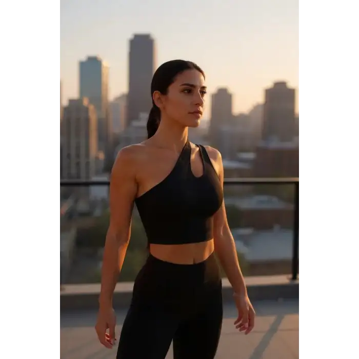 Kadın Siyah Tek Omuz Cut Out Detaylı Crop Top Bluz – Şık, Rahat ve Kolay Kombinlenebilir