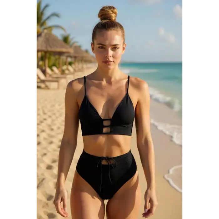 Kadın Siyah Yüksek Bel Özel Bikini Takımı – Modern, Konforlu ve Günlük Kombinlere Uygun