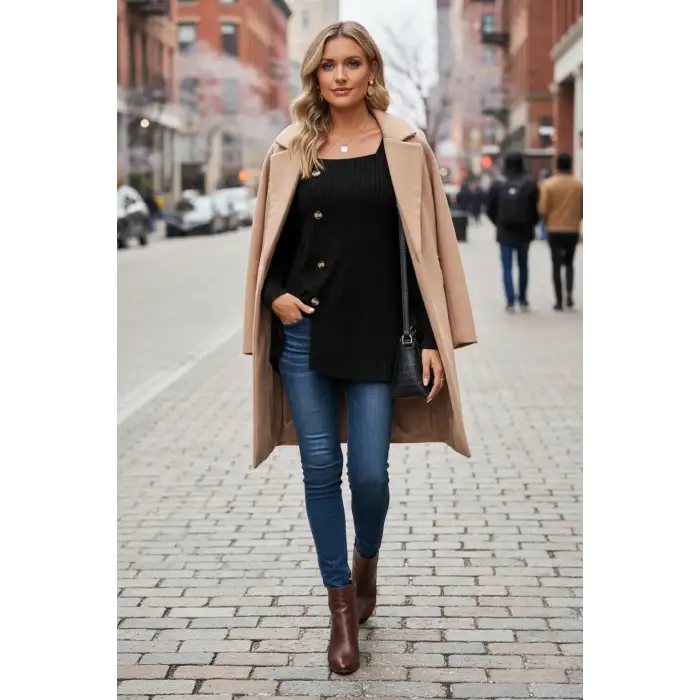 Kadın Uzun Kollu Düğmeli Mevsimlik Bluz – Yumuşak Dokulu, Esnek ve Sıcak Tutan Kumaş