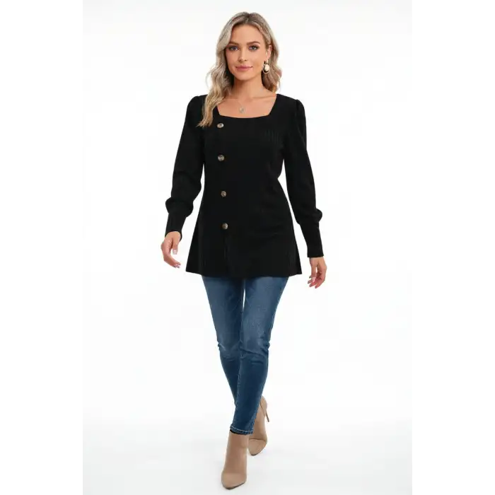 Kadın Uzun Kollu Düğmeli Mevsimlik Bluz – Yumuşak Dokulu, Esnek ve Sıcak Tutan Kumaş