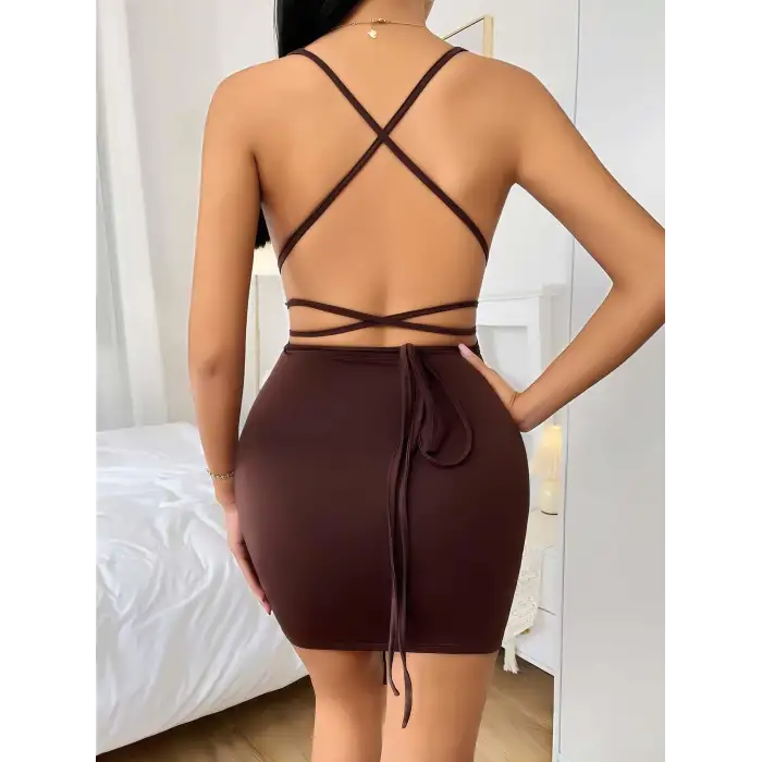 Kahverengi Şık Fantezi Clup Elbisesi 5032