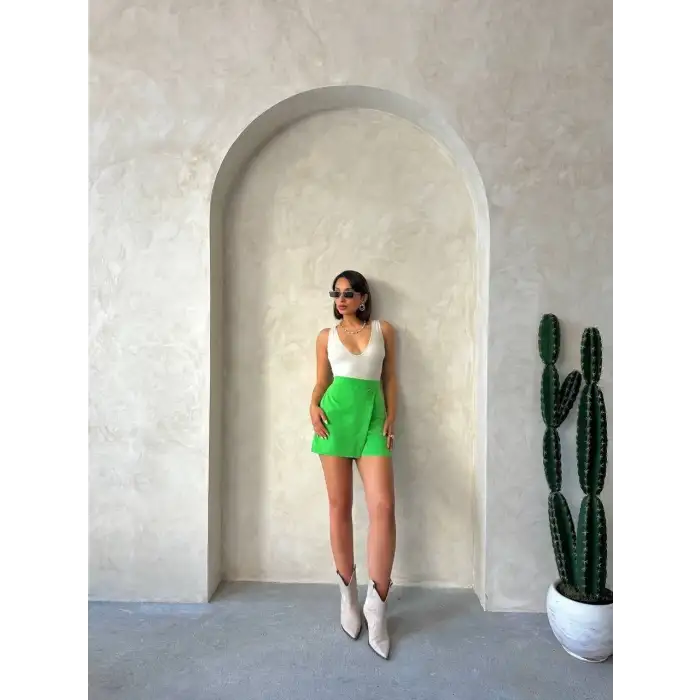 Kapaklı şort etek yeşil s24901