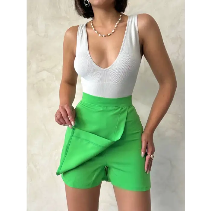 Kapaklı şort etek yeşil s24901