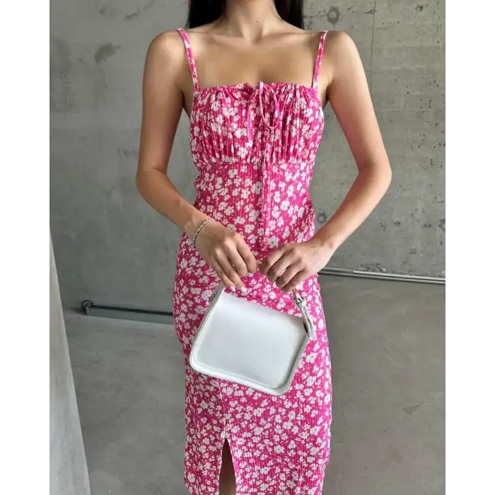 Kaşkorse Desenli askılı elbise