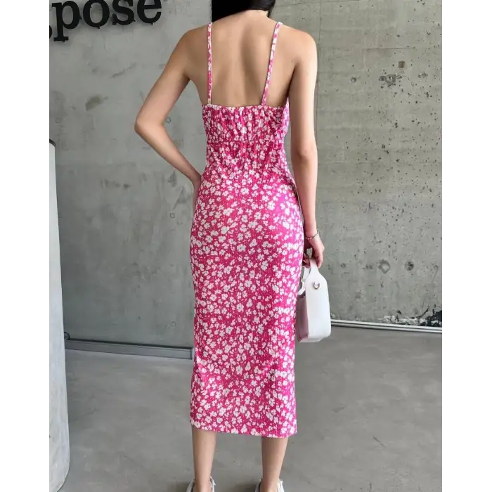 Kaşkorse Desenli askılı elbise