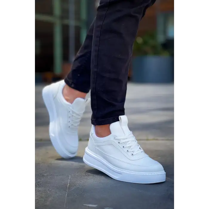 KB-006 Kuback Beyaz Cilt  Yüksek Taban Bağcıklı Günlük Erkek Ayakkabı