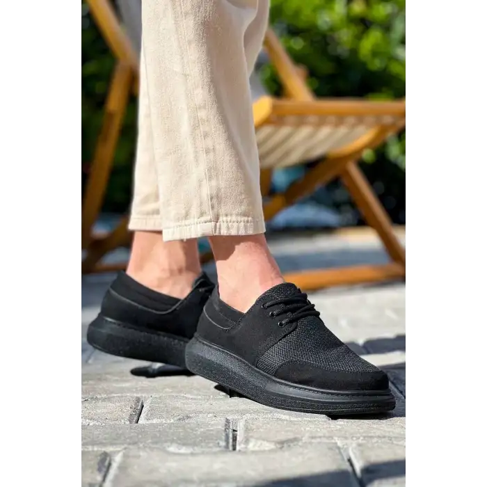 KB-042  Kuback Bağcıklı  Siyah Deri Tozu Siyah Taban Günlük Erkek Ayakkabı