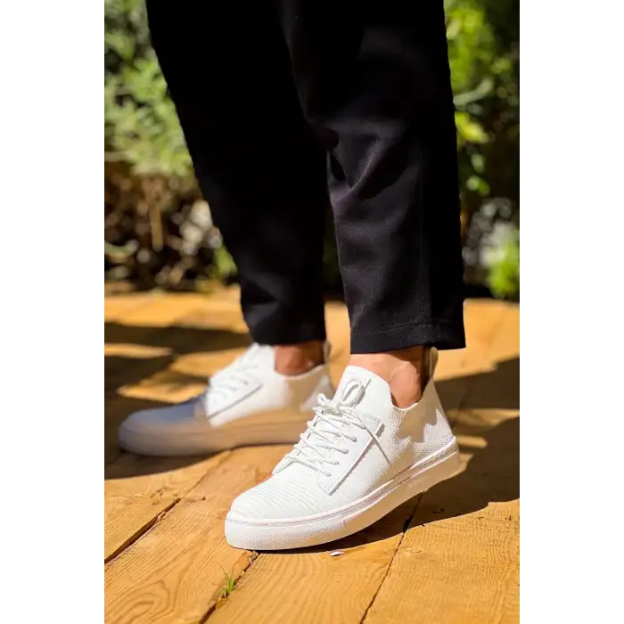 KB-110  Kuback Beyaz Triko Yüksek Taban Bağcıklı Günlük Erkek Ayakkabı