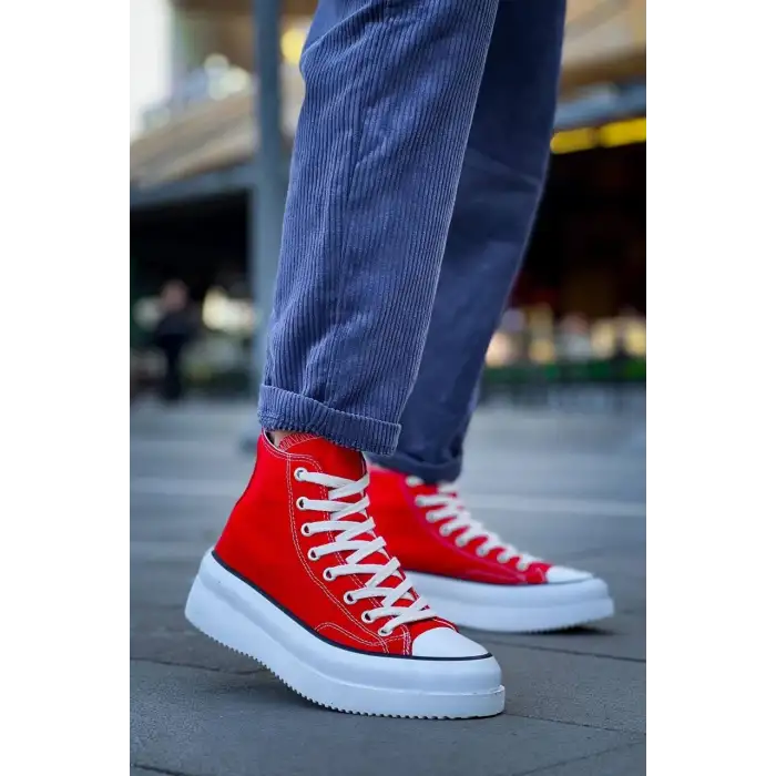 KB-CX-3 Kuback Uzun Kırmızı Keten Beyaz Yüksek Taban Spor Ayakkabı