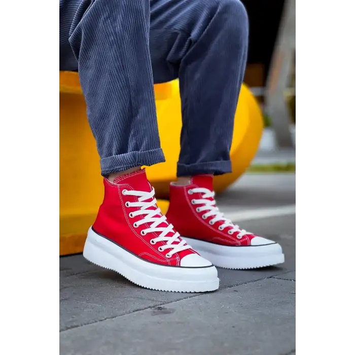 KB-CX-3 Kuback Uzun Kırmızı Keten Beyaz Yüksek Taban Spor Ayakkabı