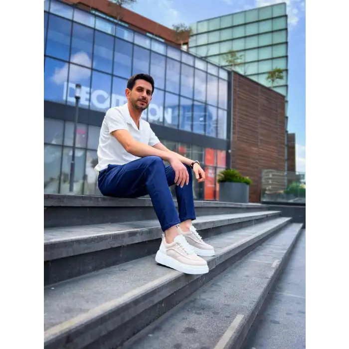 KB-X10 Kuback Bej Süet Beyaz Yüksek Taban Günlük Spor Ayakkabı