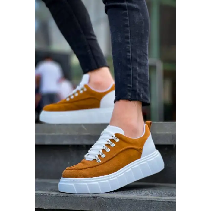 KB-X10 Kuback Taba Süet Beyaz Yüksek Taban Günlük Spor Ayakkabı