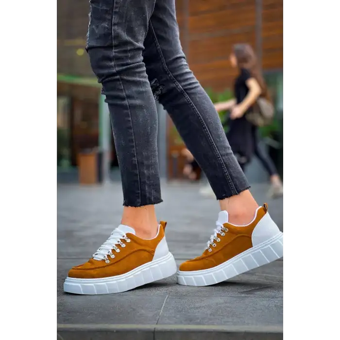 KB-X10 Kuback Taba Süet Beyaz Yüksek Taban Günlük Spor Ayakkabı