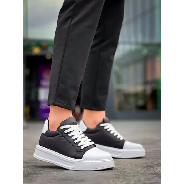 KB-X46 Kuback Siyah Beyaz Yüksek Beyaz Taban Günlük Spor Ayakkabı