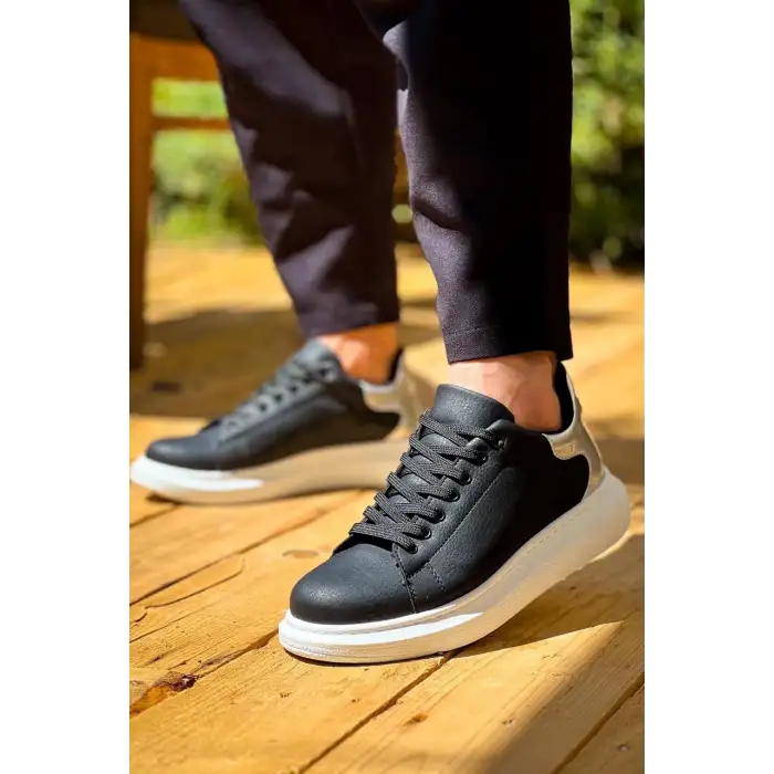 KB-X500  Kuback  Siyah Gümüş Yüksek Taban Bağcıklı Günlük Erkek Ayakkabı