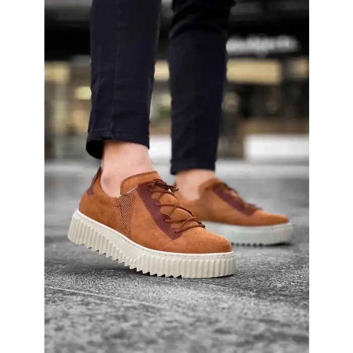 KB-X502  Kuback Taba Süet Yüksek Bej Taban Bağcık Detaylı Lastikli Günlük Erkek Ayakkabı