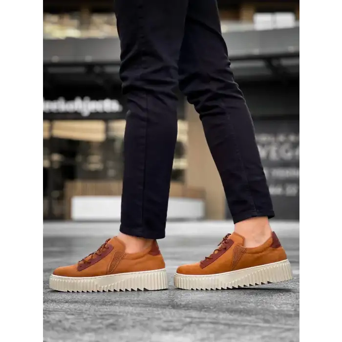 KB-X502  Kuback Taba Süet Yüksek Bej Taban Bağcık Detaylı Lastikli Günlük Erkek Ayakkabı