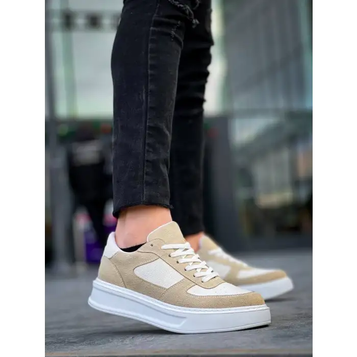 KB-X8 Kuback Bej Keten Süet Yüksek Taban Günlük Spor Ayakkabı