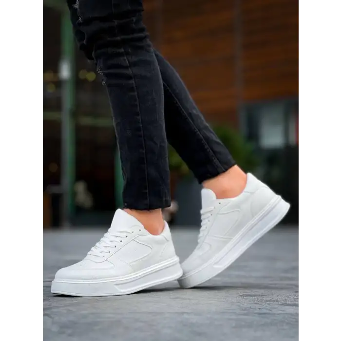 KB-X8 Kuback Beyaz Cilt Beyaz Yüksek Taban Günlük Spor Ayakkabı