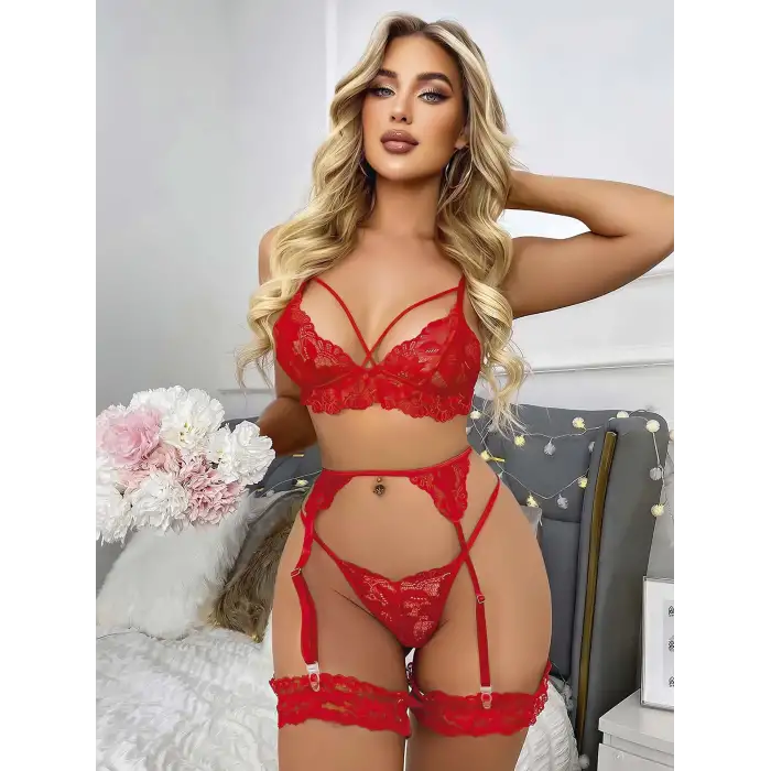 Kırmızı Jartiyer Fantezi 5li Takım 2012