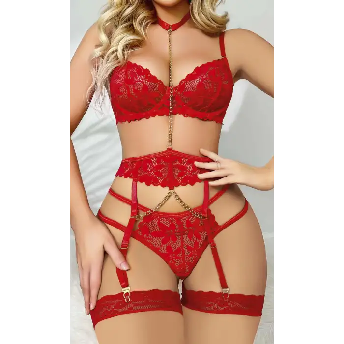 Kırmızı Zincirli Jartiyer Takım 2056