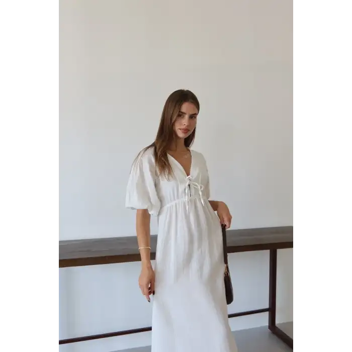 Kısa kollu müslin elbise beyaz pt