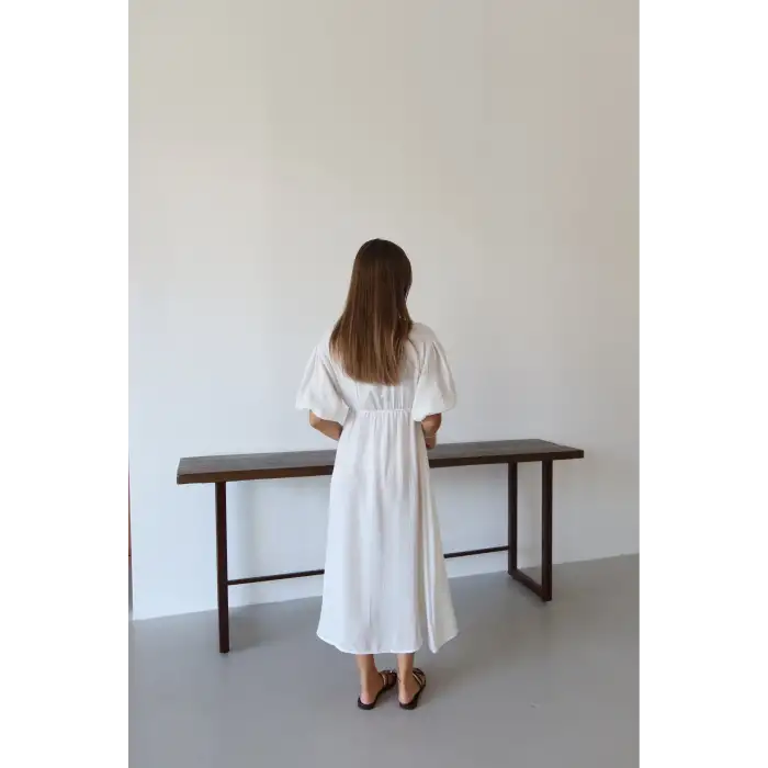 Kısa kollu müslin elbise beyaz pt