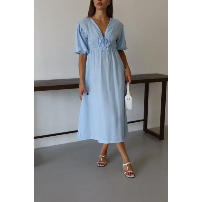 Kısa kollu müslin elbise mavi pt