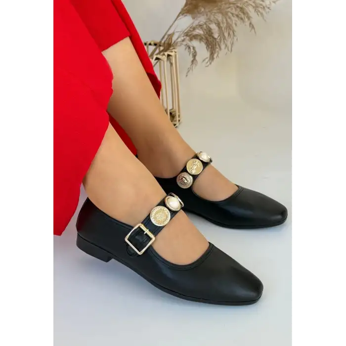 Koope Siyah Cilt Babet Ayakkabı