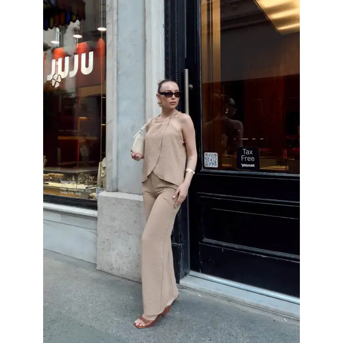 Kruvaze takım ayrobin bej s054