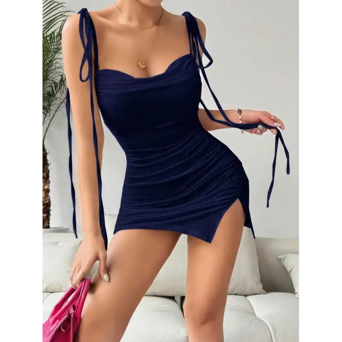 Kadın Lacivert Fantezi Sırt Dekolteli Midi Club Elbisesi 5033