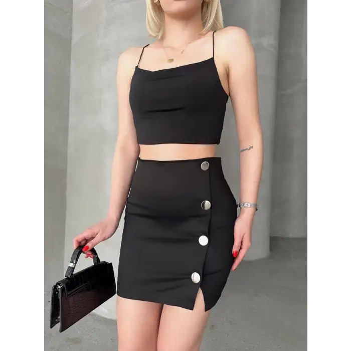 Likralı gabardin dört düğmeli etek