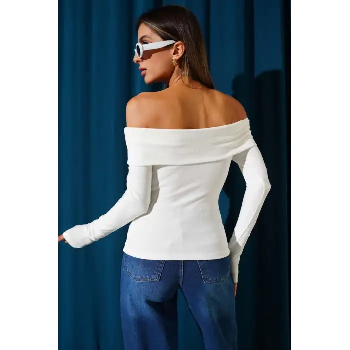 Madonna Yaka Düğmeli Bluz Beyaz t4329