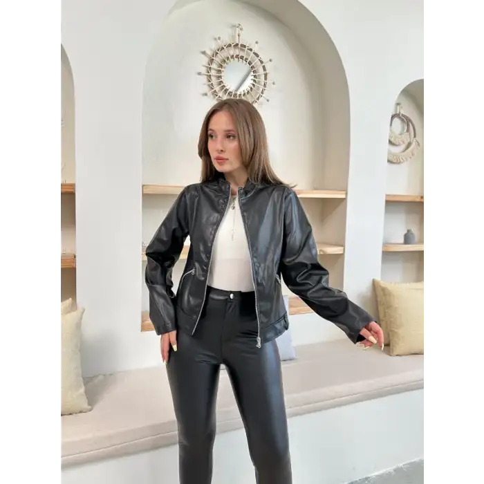 Mevsimlik deri ceket siyah st255510